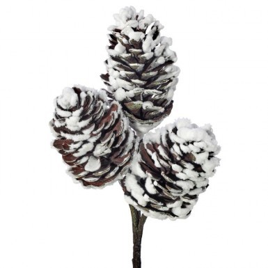 13 Snow Plastic Pine Cone Pick Brown/White